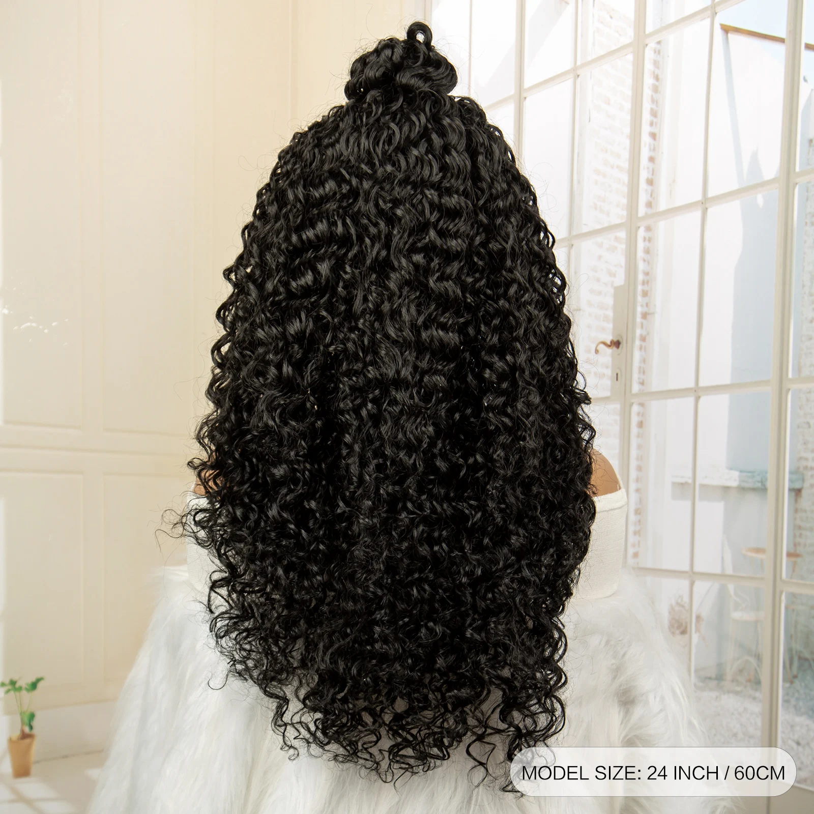 Kinky Curly Lace Front Wig pour femmes noires, perruques tressées avec chignon, cheveux synthétiques, perruques naturelles, 24 po, 03 utilisation