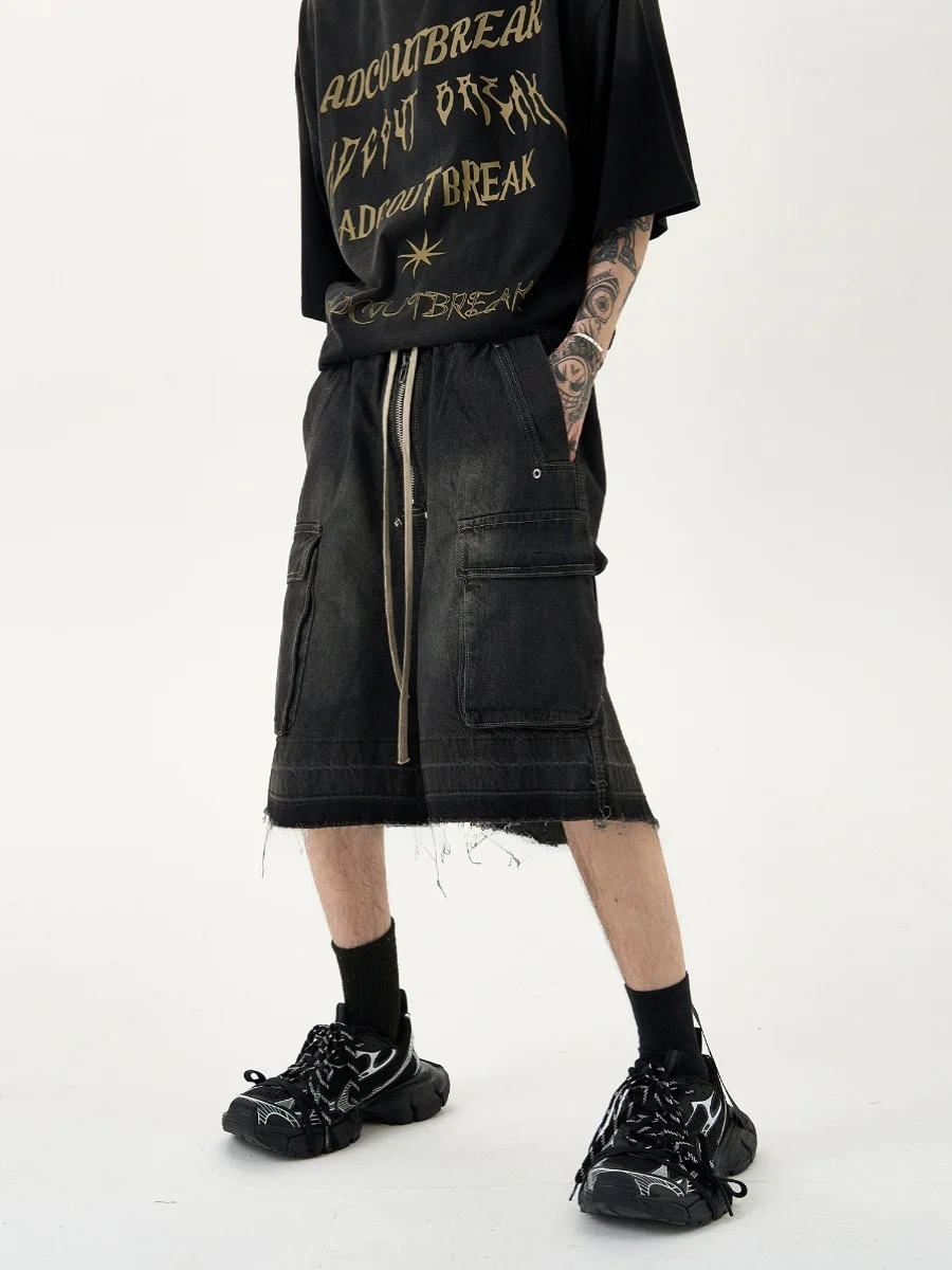 شورت جينز رجالي فضفاض بتصميم أمريكي عتيق بخمسة جيوب وساق مستقيمة للعمل والاستخدام اليومي