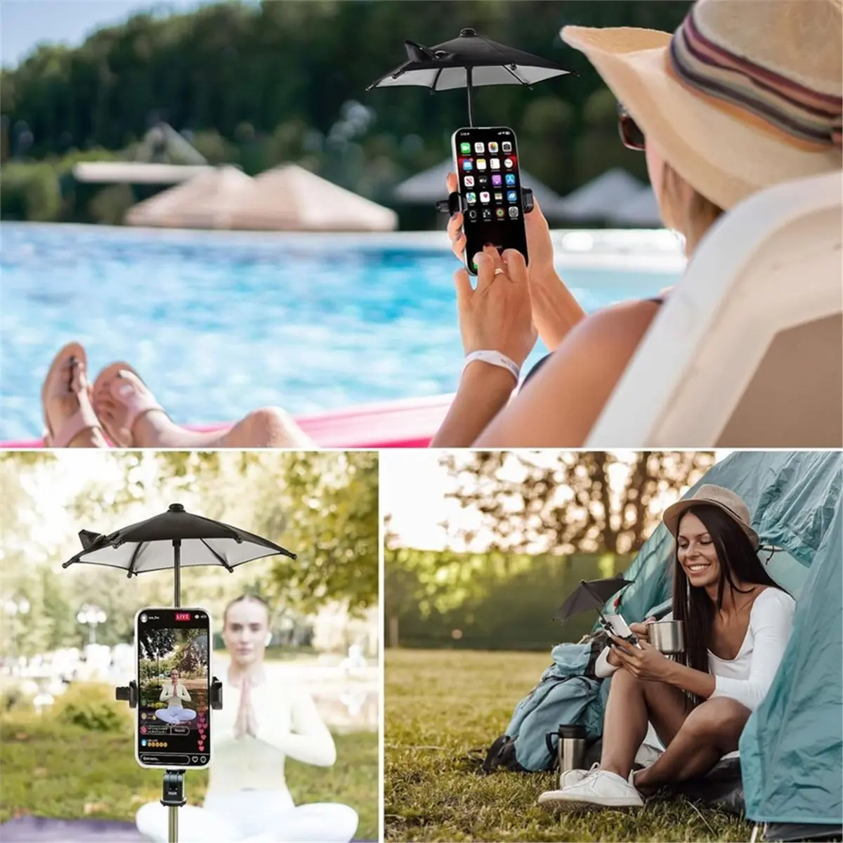Strong Clip Phone Umbrella for Sun, Outdoor Phone Sun Shade Shield with Rotatable Angle Tanning Shade Cover for Phone