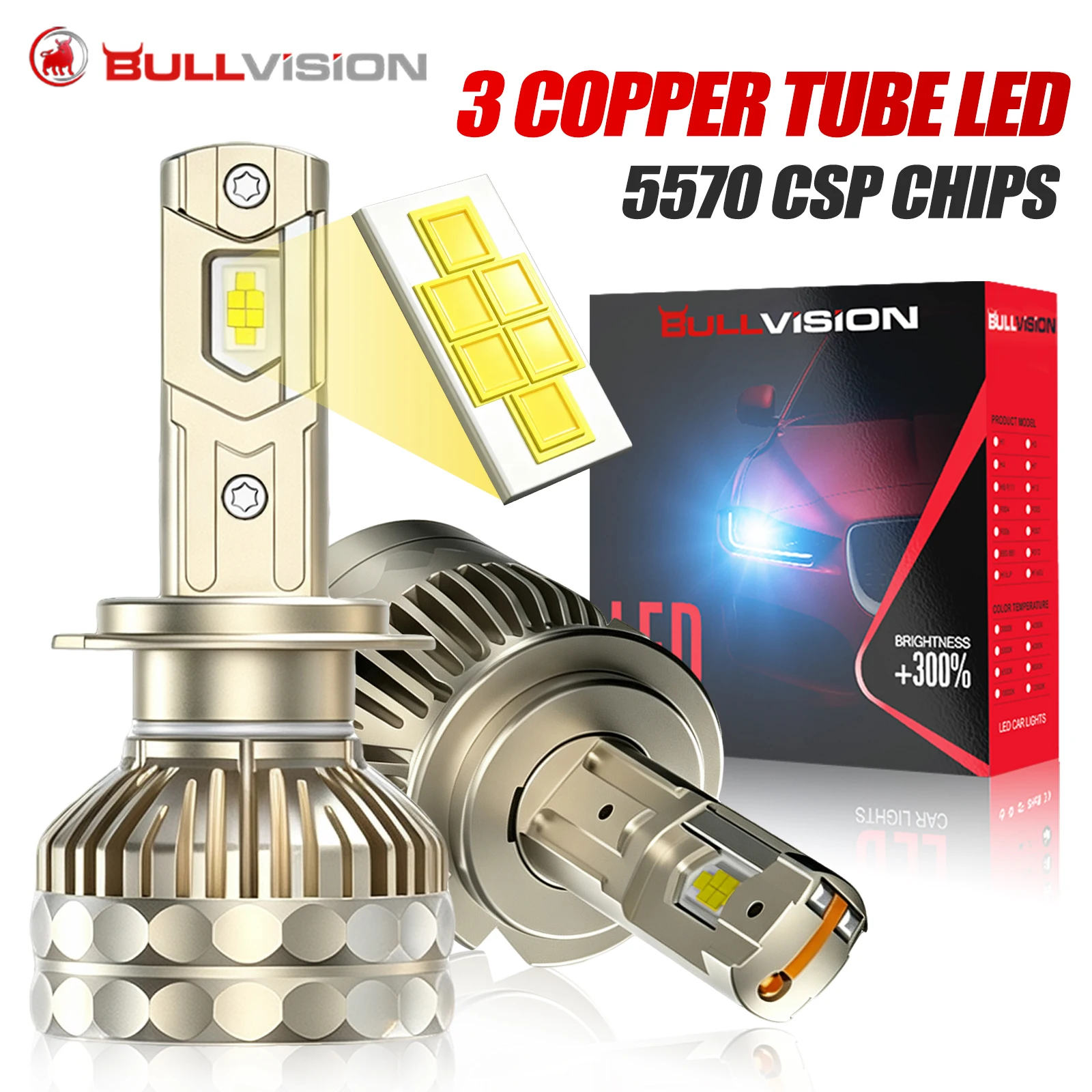 2PCS H1 H4 H7 LED Headlight Canbus High Power For Car H11 H9 H8 9005 9006 HB3 HB4 9012 HIR2 Fog Lamps Car Light 3 Copper Tube