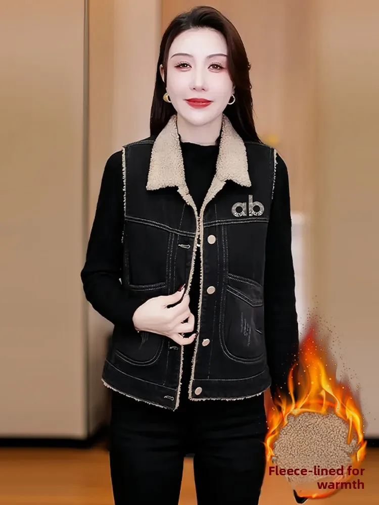 เสื้อกั๊กยีนส์แฟชั่นสำหรับผู้หญิง รุ่นใหม่ ฤดูหนาว 2026 ดีไซน์ต่อผ้า สไตล์ลำลอง กระดุมเดี่ยว