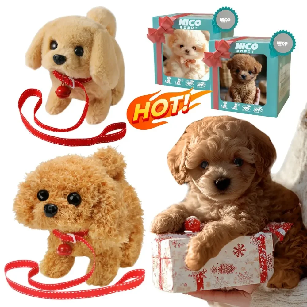 Adorable cachorro de peluche para caminar y ladrar, juguete de perro de peluche eléctrico interactivo para bebés y niños, regalo perfecto para niños y niñas