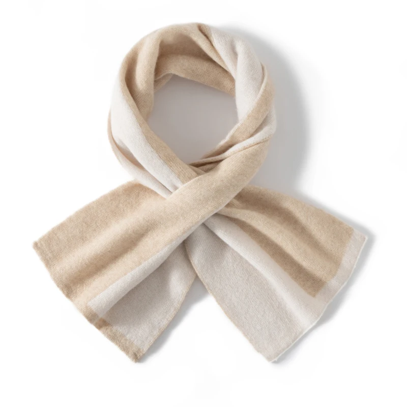 

Women's 100% Cashmere Knitted Cross Color Blocking Scarf Windproof Face Protect Neckerchief Fluffy Soft Lady Muffler For Winter