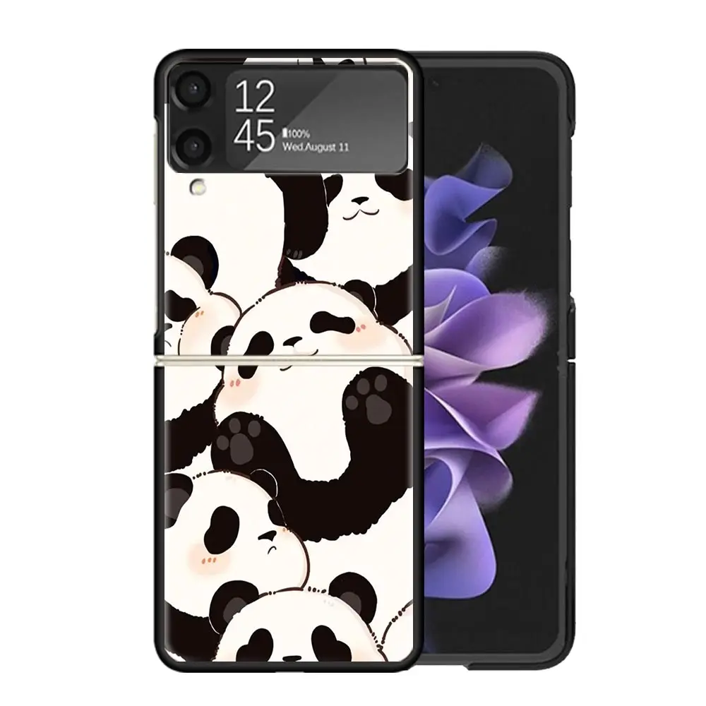 Funda de teléfono transparente con dibujo de oso Panda para Samsung Z Flip 5 4 3 Galaxy ZFlip 6 5G, funda dura con estampado a prueba de golpes, funda de TPU para PC