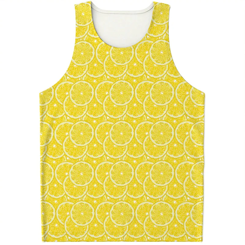 Cute Fruits Slices Pattern Tank Top For Men Summer Sleeveless Vest Street Casual Tops T-shirt 3D Printed Watermelon Lemon Tees