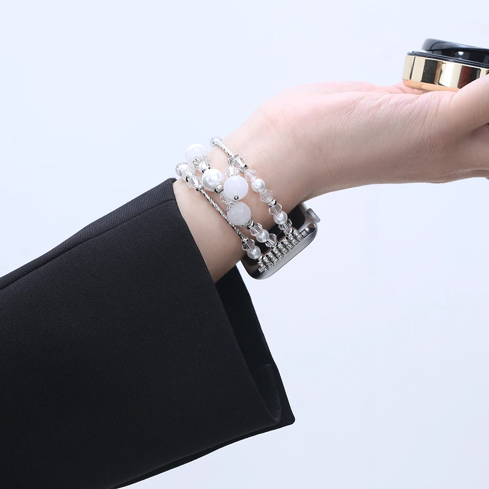 النساء سوار حزام ل سوار ساعة يد آبل 44 مللي متر 40 38 42 41 45 49 مللي متر مطاطا العقيق اللؤلؤ معصمه ل Iwatch سلسلة 9 8 7 SE 6 5 #5