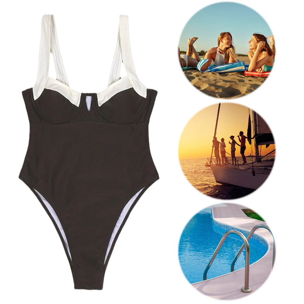 Women One Piece Swimsuit Breathable Curvy Modest Bathing Suit V-Neck Tummy Control Swim Dress for Vacation Beach Travel
