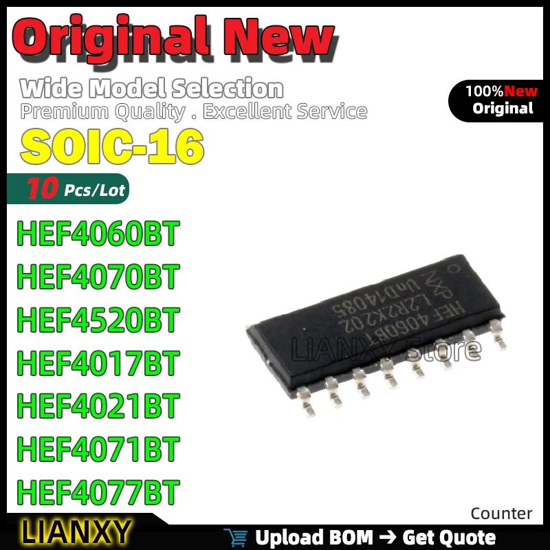 10pcs SOIC-16 HEF4060BT HEF4070BT HEF4520BT HEF4017BT HEF4021BT HEF4071BT HEF4077BT Counter New Original