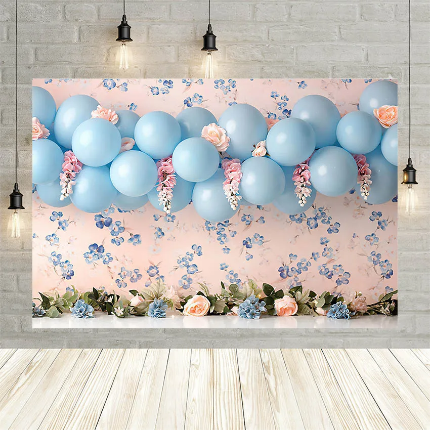 

Mehofond Photographic Backdrop Spring Blue Balloons Child Happy Birthday Theme Portrait Floor Photo Background Studio Photozone