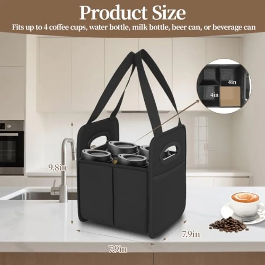Paquet de 2 porte-boissons avec poignée porte-gobelets réutilisables pour 4 boissons porte-gobelet isolé pliable Portable pour tasse à café pour Del