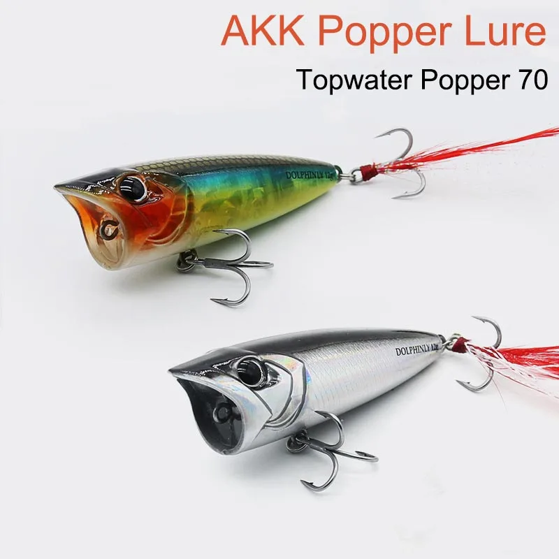 Topwater Popper Angelköder, Oberflächen-Splash-Crankbait Hartköder mit Gefiederten Dreifachhaken für Barsch- und Hechtangeln