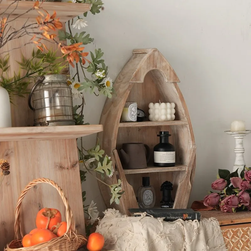 Solid Wood Storage Shelf Creative Entryway Floating Cabinet Background Display Board Multifunctional Wall Organizer for Hall