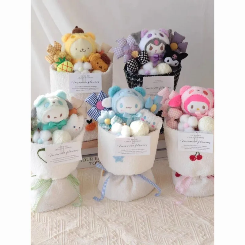 

Sanrio New Cartoon Kuromi Doll Bouquet Kawaii Hello Kitty Pochacco Melody Cinnamoroll Purin Couple Birthday Gift