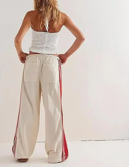 Woman Clothes Loose Fashionable Autumn Winter Pants Commuting Style Knitted Long Lace-up Striped Contrasting Mid-waist Clothing