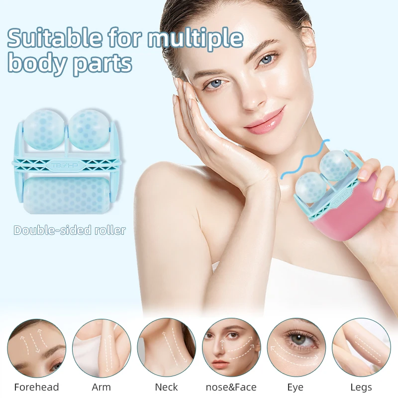 Wałek do twarzy z lodem Podwójny wałek Chłodzący Masaż twarzy i oczu Łagodzi zmęczenie Ból Czerwienie Ujędrnianie skóry Lifting twarzy Redukcja obrzęków Iceroller