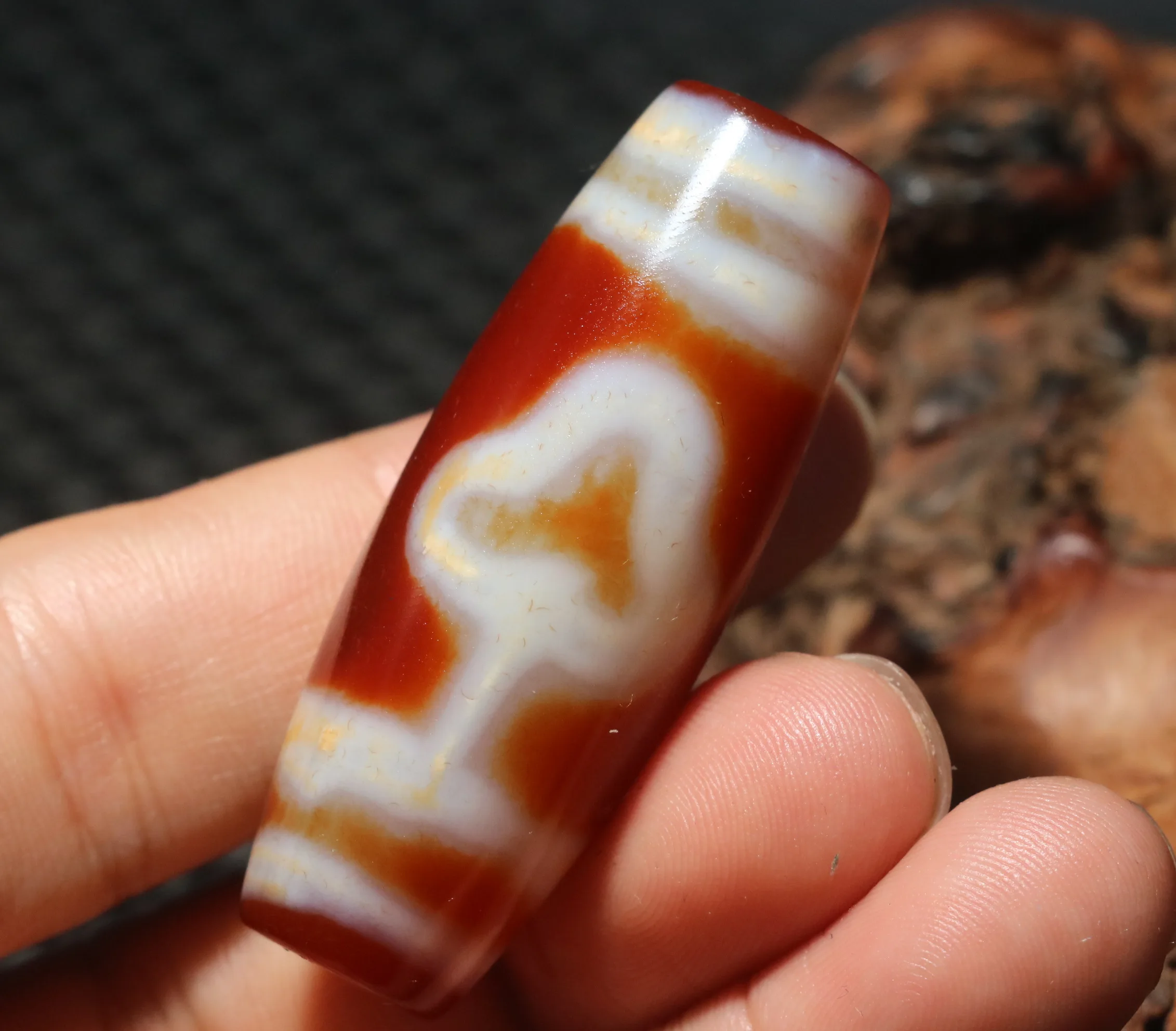 

DUJIACHANPINUPD0919 Magic Power Tibetan old Agate Red Color Mercy Bodhi Tree Big Drum dZi Bead Pendant Amulet 4A+ Timestown