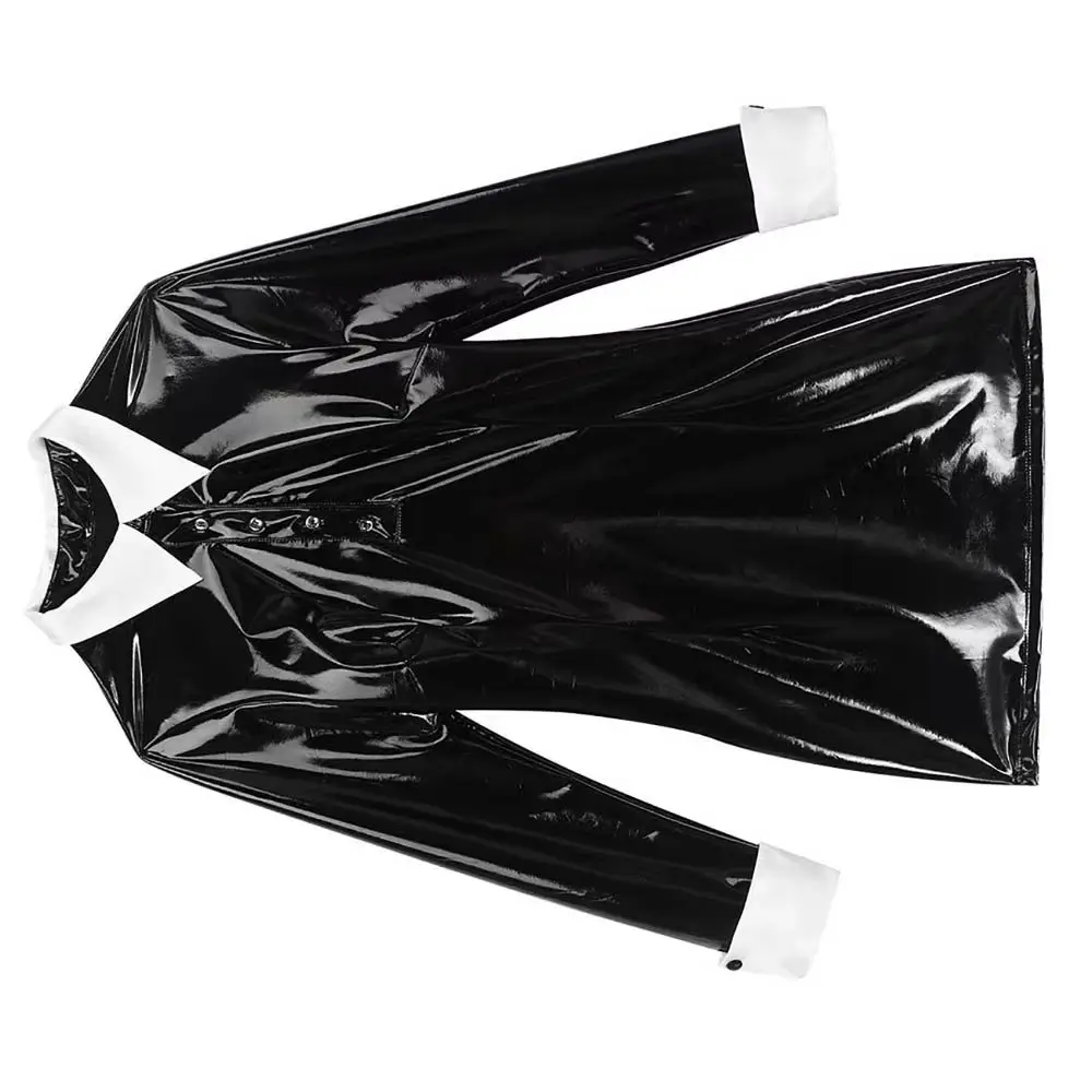 Feminino brilhante vestido de uma peça de couro do plutônio minissaia manga longa turndown colarinho pvc S-5XL pacote apertado hip sexy vestidos de roupa interior
