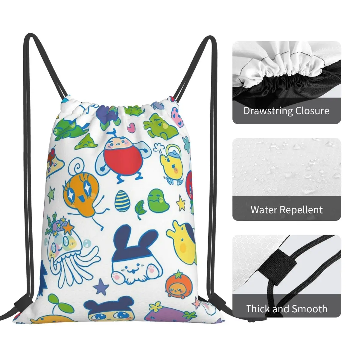 Tamagotchi Friends Backpacks Multi-function Drawstring Bundle Pocket Sundries Bag Book Bags For Man Woman Students