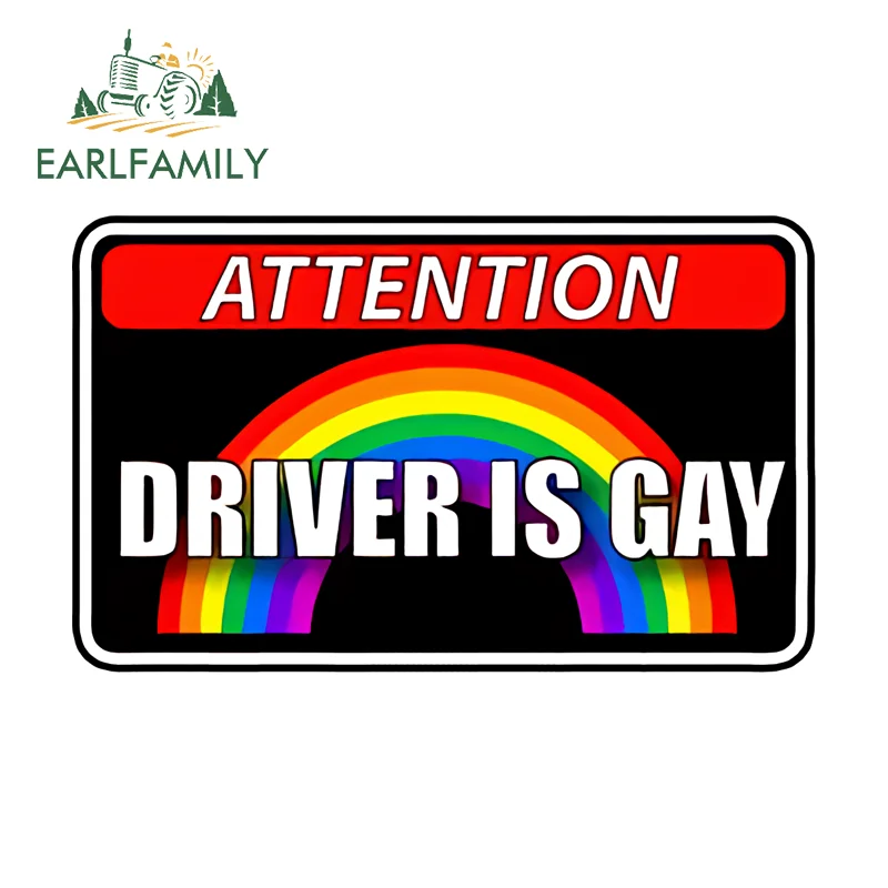 

EARLFAMILY Driver Is Gay Car Hood Creative Decals Auto Both Side Body Cover Scratches Stickers High Quality VAN Decoration