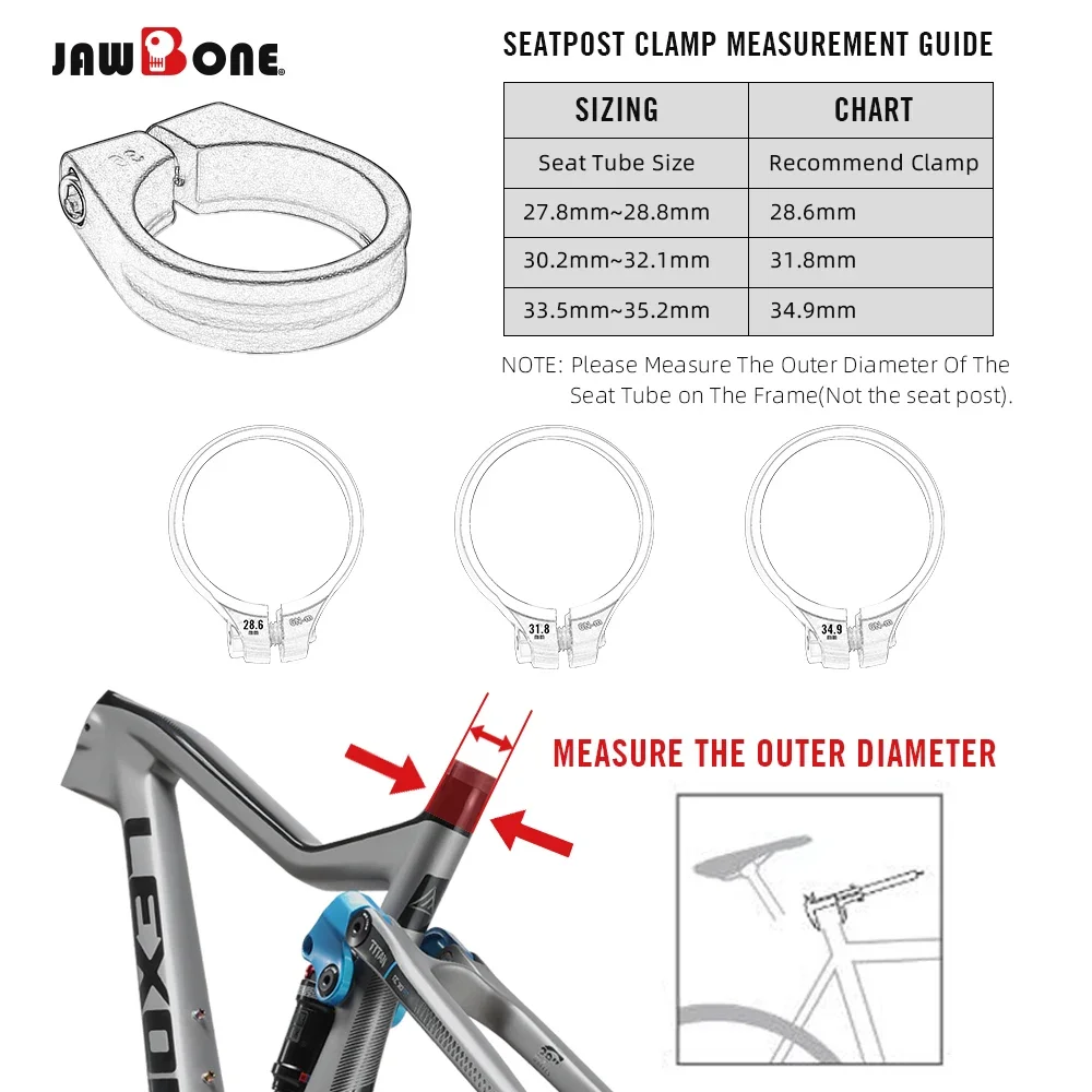 Jawbone Seat Post Clamp CNC Alloy Light Saddle Bicycle Seating Post for 25.4  27.2  30.9 31.6 mm Lock Bike Cycling Accessories