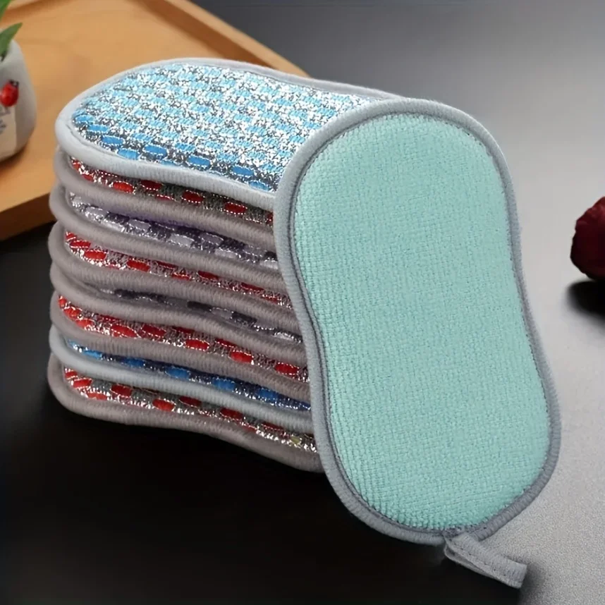 5pcs, Double-sided Kitchen Rag, Scrub Sponge, Durable Scrub Scouring Sponge Pad, Heavy Duty Kitchen Scrubber, Degreasing Sponge