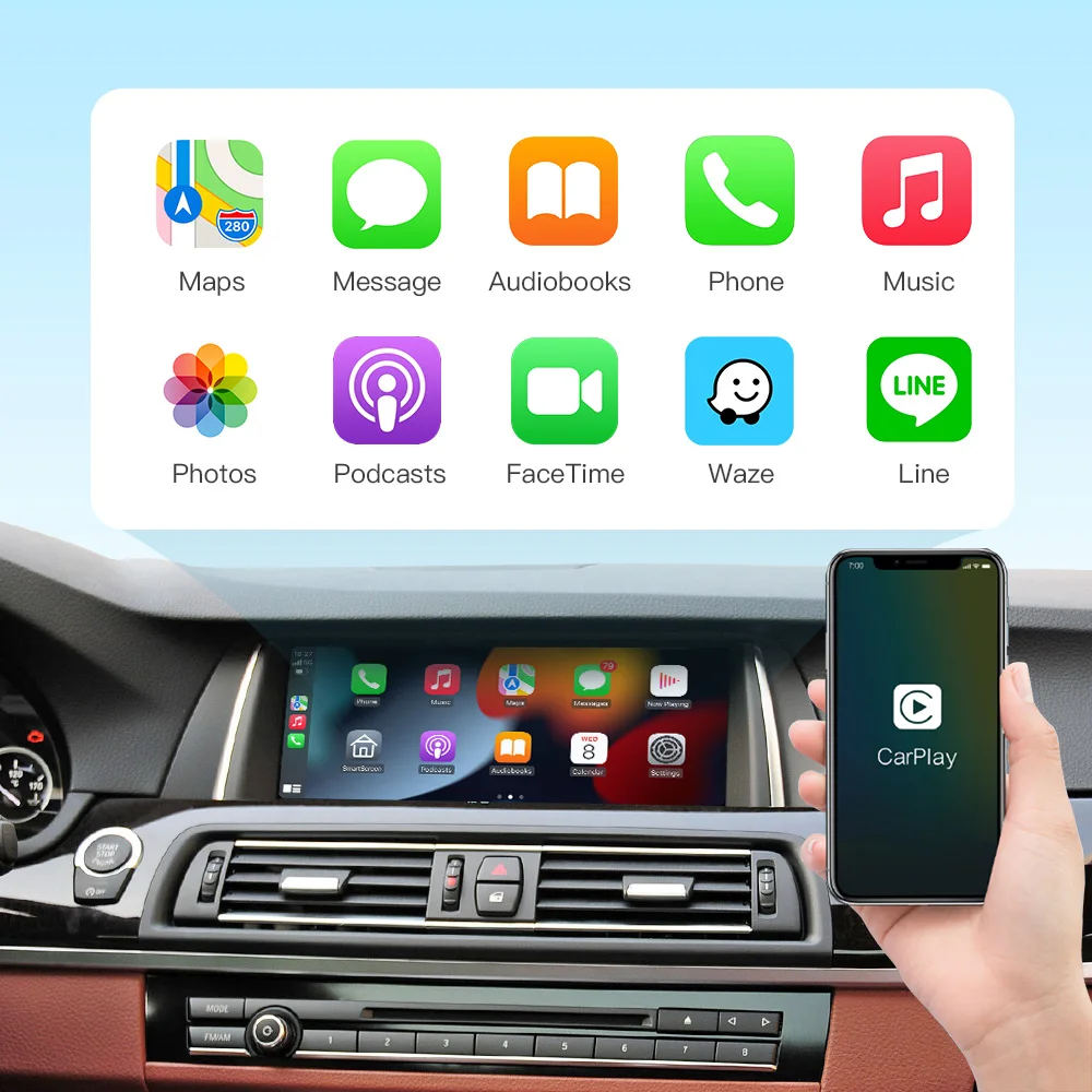 وحدة فك ترميز أوتوماتيكية لاسلكية CarPlay لنظام Android لسيارات BMW 5 7 Series F10 F11 F07 GT F01 F02 F03 F04 2009-2016 مع MirrorLink Car Play