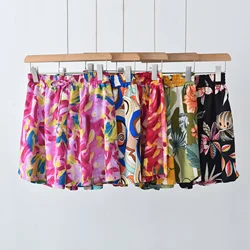 2024 Summer Women Shorts Fashion Flower Printed Female Loose Wide Leg Short Pants Thin Ladies Drawstrings Elastic Waist Shorts