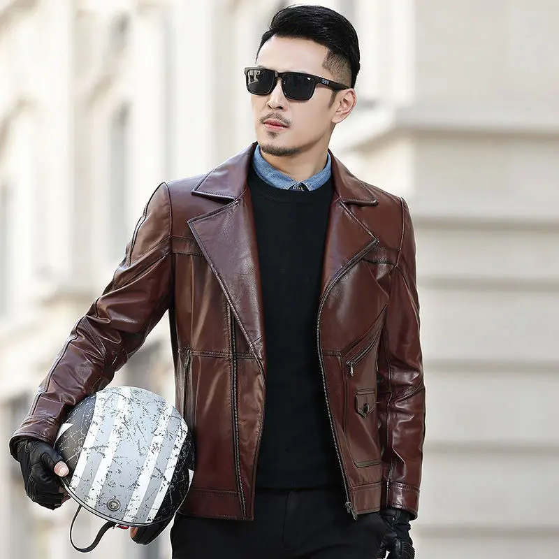 

Men 2022 Spring Autumn New Genuine Leather Jackets Men Slim Natural Lambskin Real Leather Coats Male Lapel Sheepskin Outwear W21