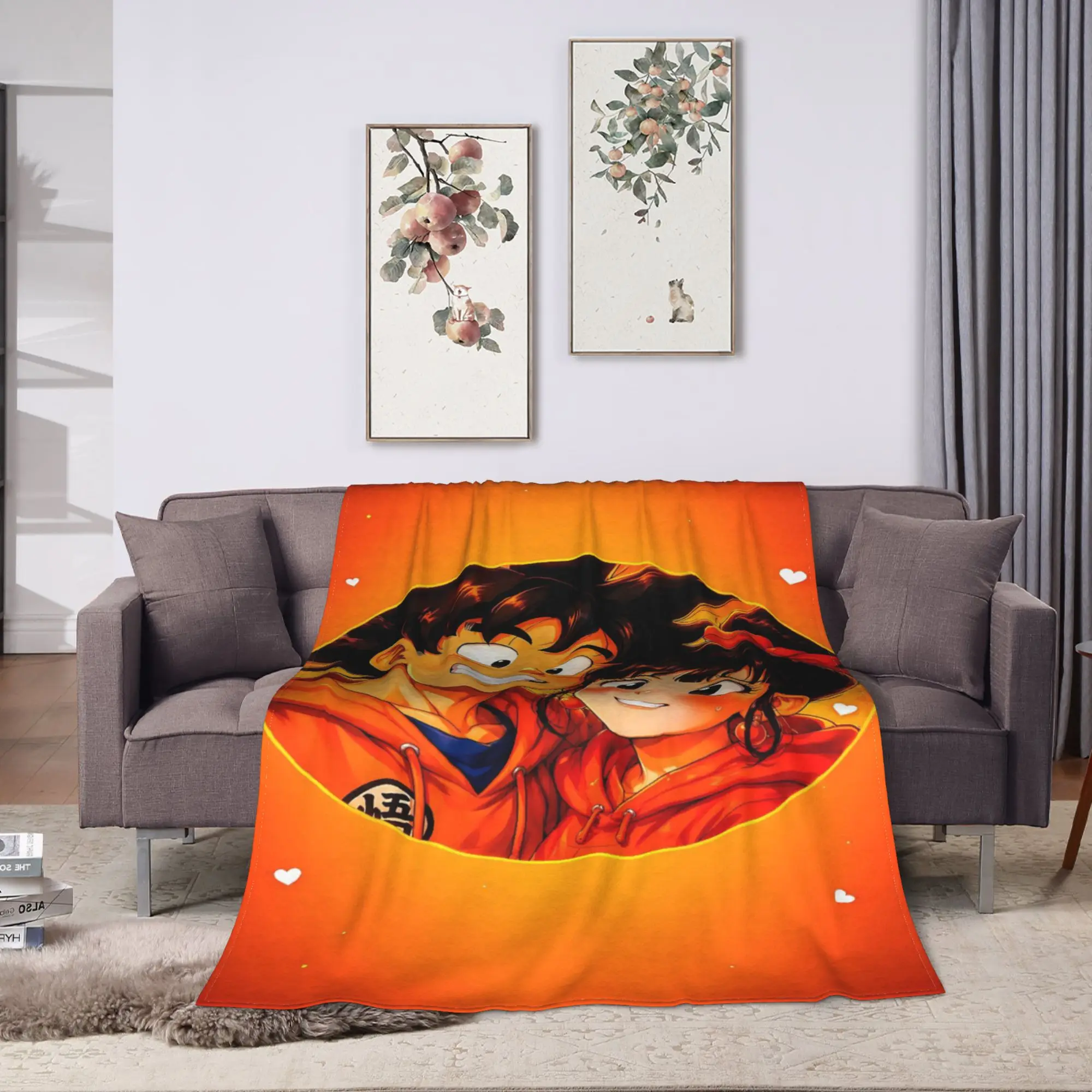 Sunset Trio D-Dragon B-Ball Blankets  Warm Soft Fluffy Plush Throw Blanket For Child Couch Bed Flannel Bedspread Bed Cover