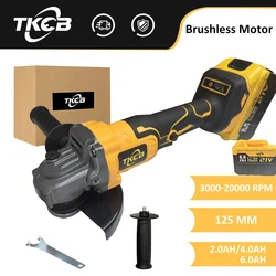 TKCB 21V 125mm Brushless Cordless Electric Angle Grinder 125MM 4 Gears Cutting Machine Power Tools For Makita 18V Li-Ion Battery