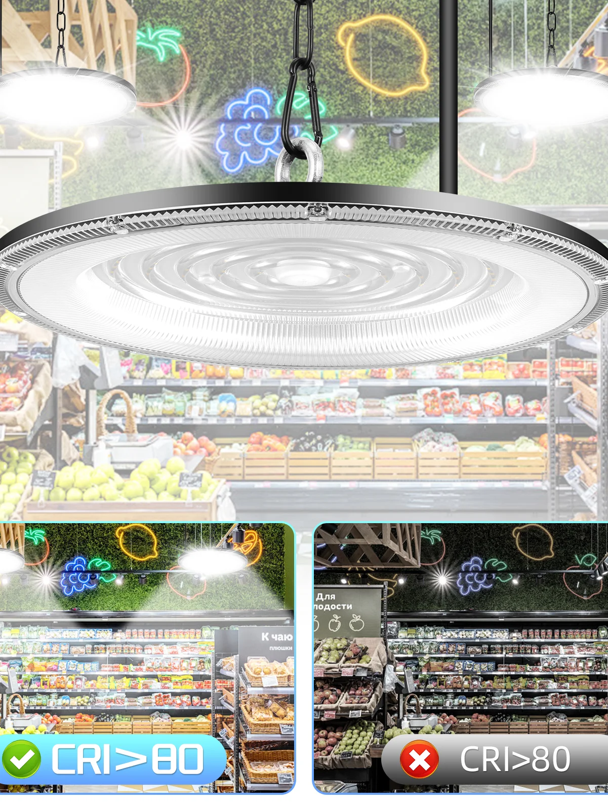 200W-1000W Energiesparende LED UFO Hallenleuchte IP66 Wasserdicht 6500K Tageslicht Weiß Industrielle Deckenlampe für Lager Werkstatt Garage Fitnessraum