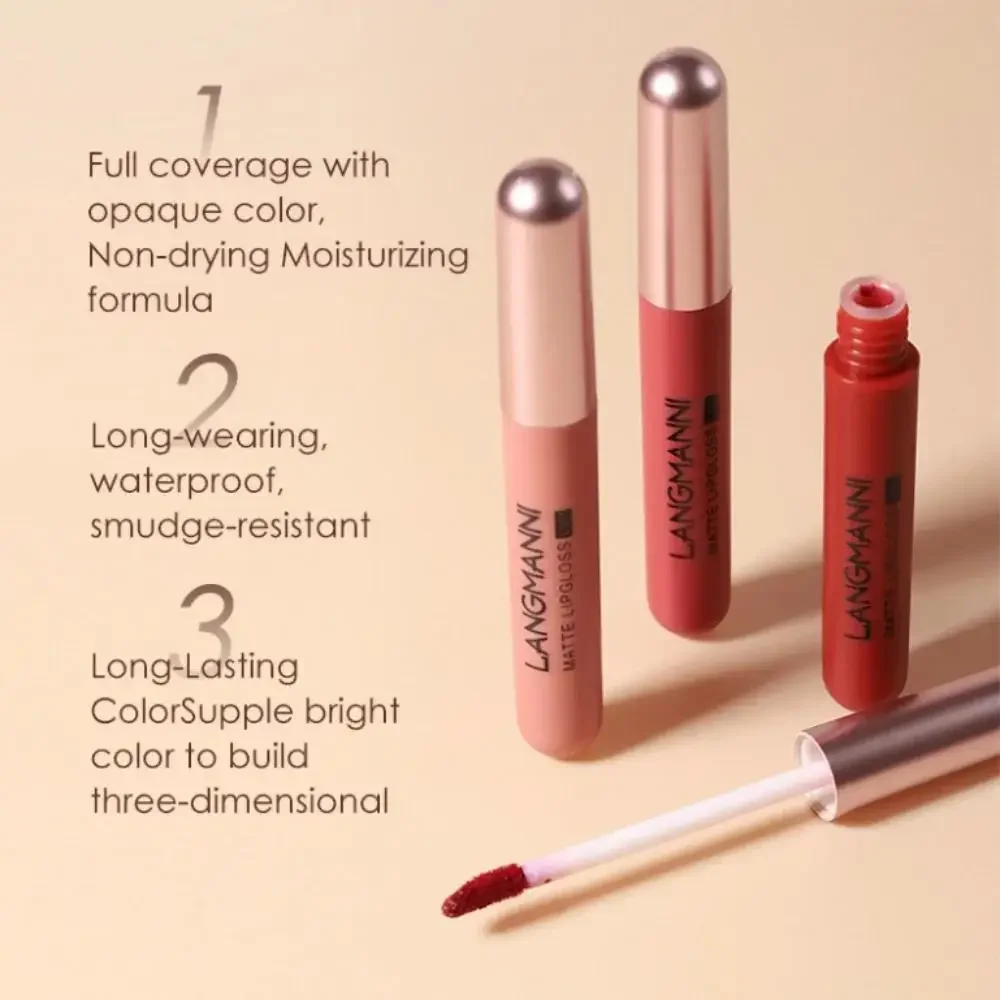 Conjunto de batom líquido de veludo fosco, 6 peças, copo antiaderente, longa duração, alto pigmento, hidratante, nutritivo