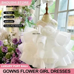Luxury Puff Ball Gowns Flower Girl Dresses Pink Ball Gown Birthday Party Dress for Girls Tiered Puff Glitter Kids Pageant Gown
