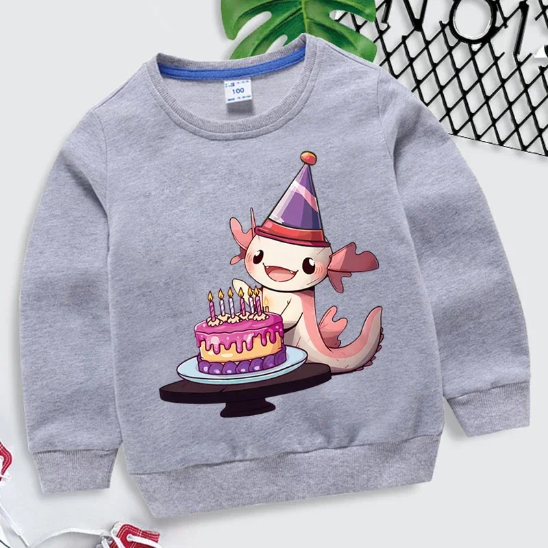 Axolotl Birthday Autumn Winter Children\'s Sweatshirts Kawaii Animal Baby Boys Hoodies Cute Axolotl Kids Clothes Girls Pullover