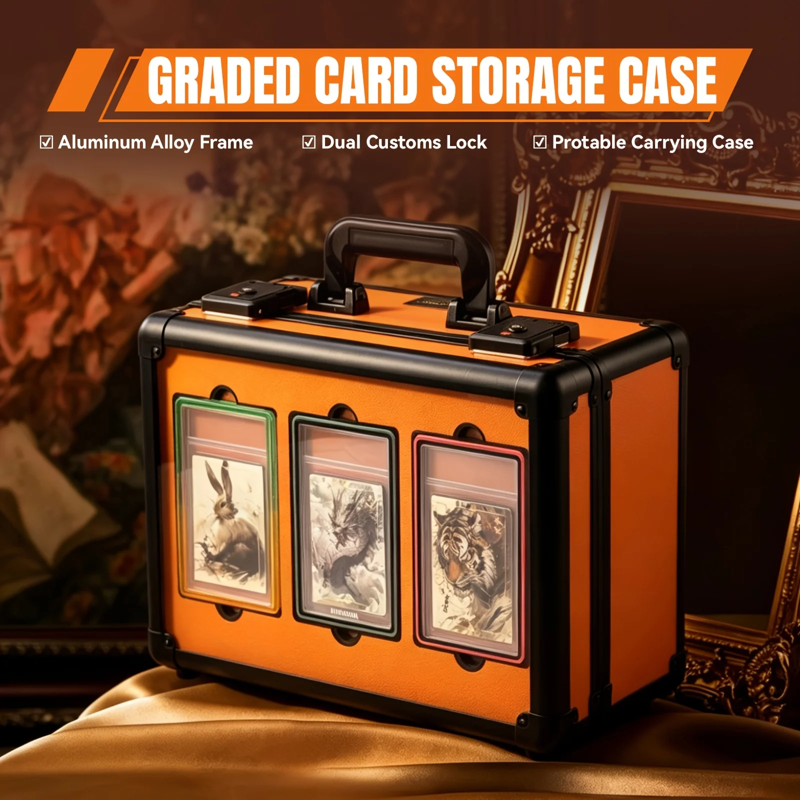Graded Card Storage Box with Clear Acrylic Display Lid, Compatible with PSA, BGS, CGC, TAG and Magnetic Card Holders