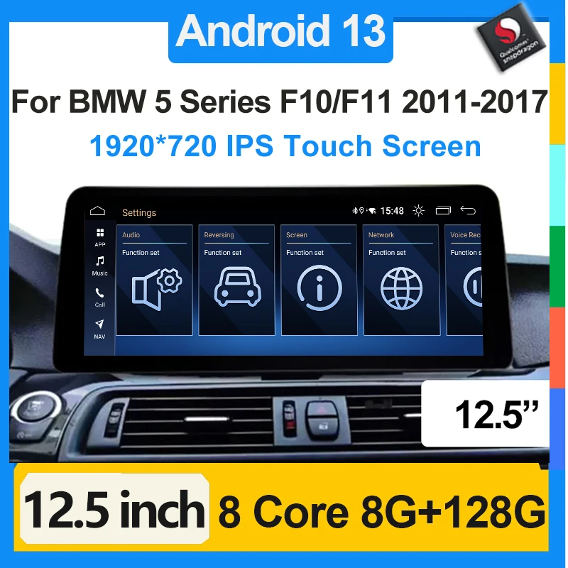 Qualcomm Android 13 Radio GPS Navigation System Multimedia Video Player Bluetooth Carplay for BMW 520i 525i F10 F11 2011-2017