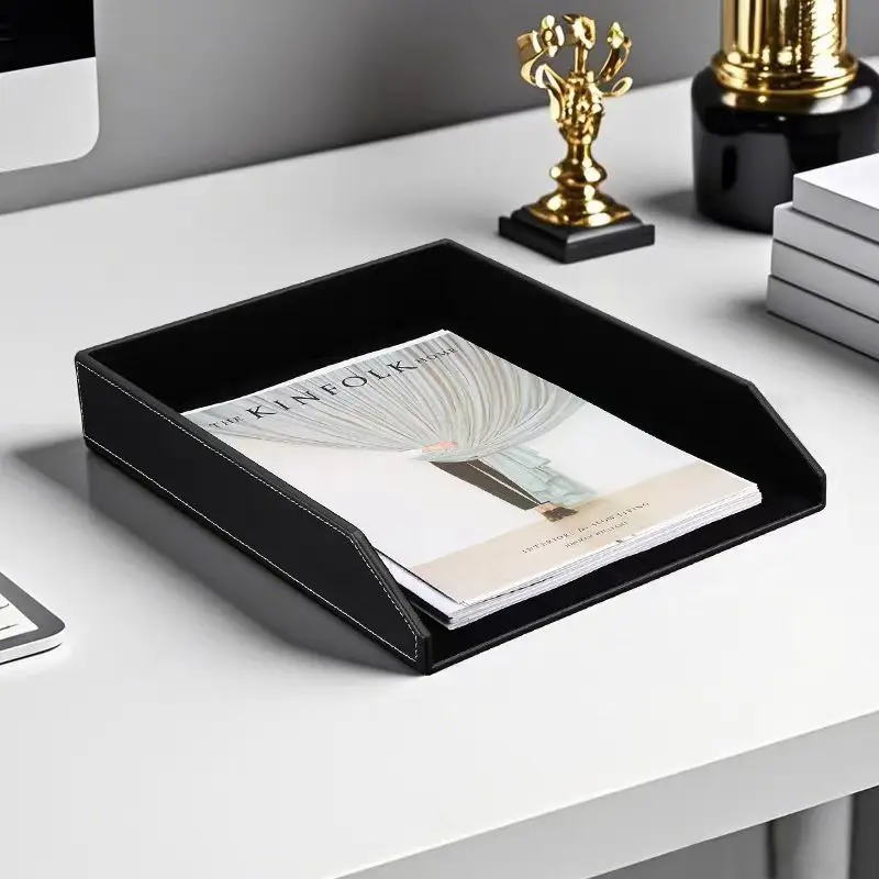 Simplicity Business Office Desktop Leather A4 File Tray Creative Stackable Single Layer Storage Tray Sundry Trays