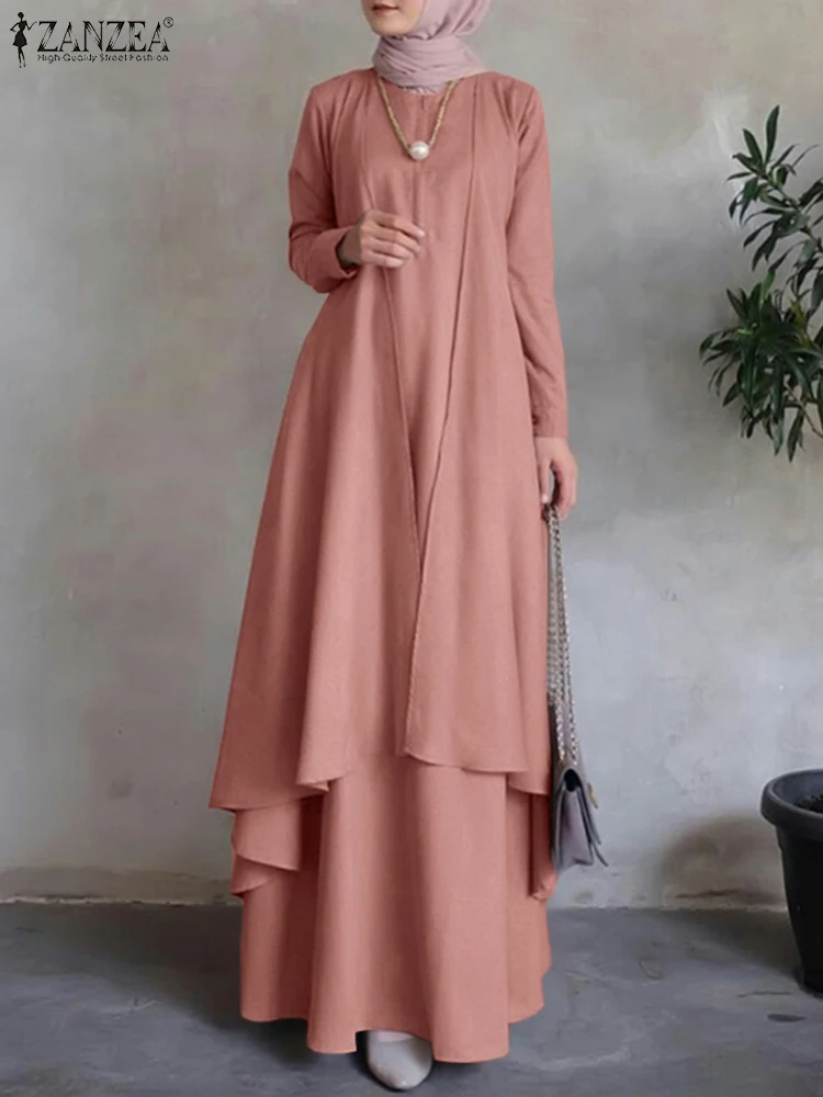 

ZANZEA Eid Mubarek Long Dress Abaya Muslim Maxi Dresses Women Casual Loose Long Sleeve Vestidos Dubai Turkey Sundress Kaftan