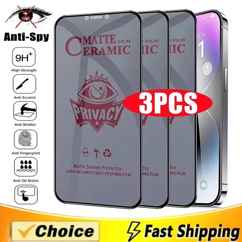 

Matte Ceramic Privacy Screen Protector for iPhone 16 15 11 12 13 14 Pro Max Mini Anti-spy Film for iPhone X XR XS MAX 6 7 8 Plus