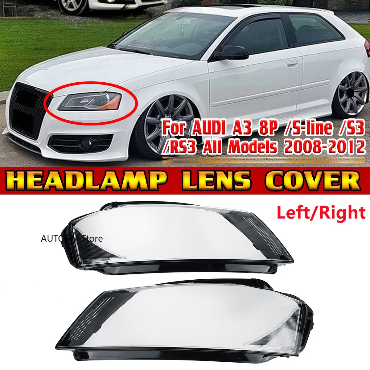 Car Front Headlight Headlamp Lens CoverFor Audi A3 8P S-line S3 RS3 facelift 2008-2012 8P0941003 8P0941004 Car Headlight Shell