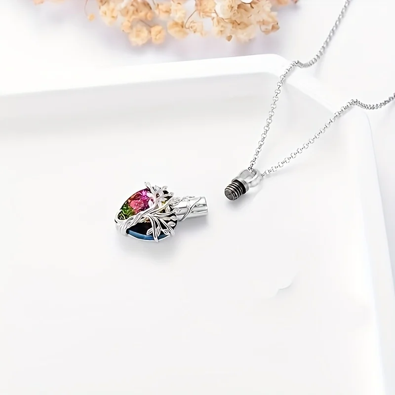 قلادة جرة شجرة الحياة على شكل قلب للرماد مجوهرات جنائزية كريستالية تذكارية هدايا عيد الأم للنساء والأم والأخت والصديق #2