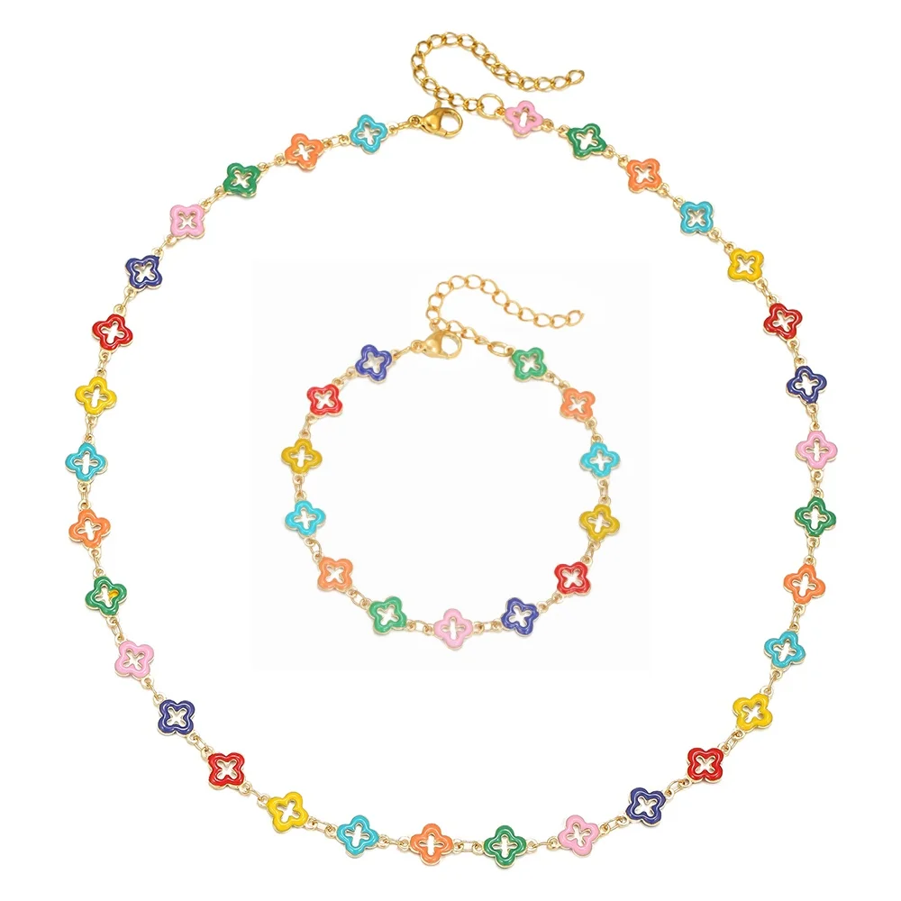 

NADEEM Boho Copper Stainless Steel Plant Necklace Bracelets for Women Wedding Jewelry Set Fashion Charm Necklace (color random)