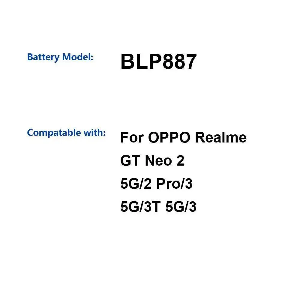 

For Oppo Realme GT Neo 2 5G Pro 3 3T Stable BLP887 Mobile Phone Battery 5000Mah