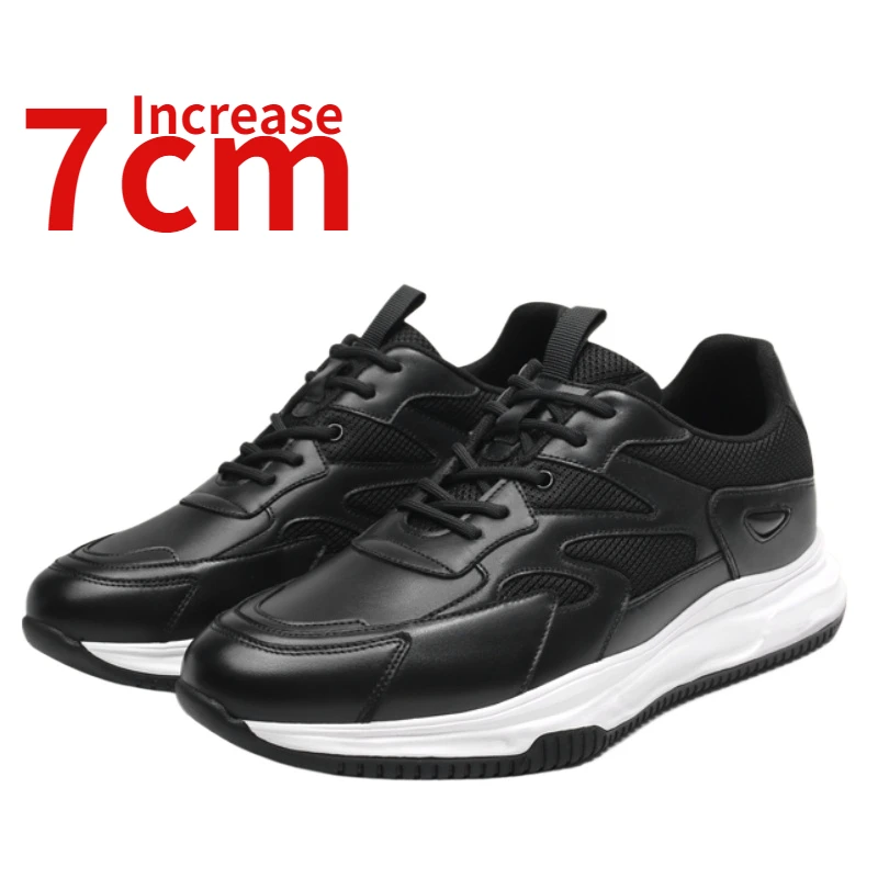 Invisible Height Increase Men's Shoes 7cm Genuine Leather Thick Soled Sports Shoe Mesh Breathable Casual Elevated Shoes for Men