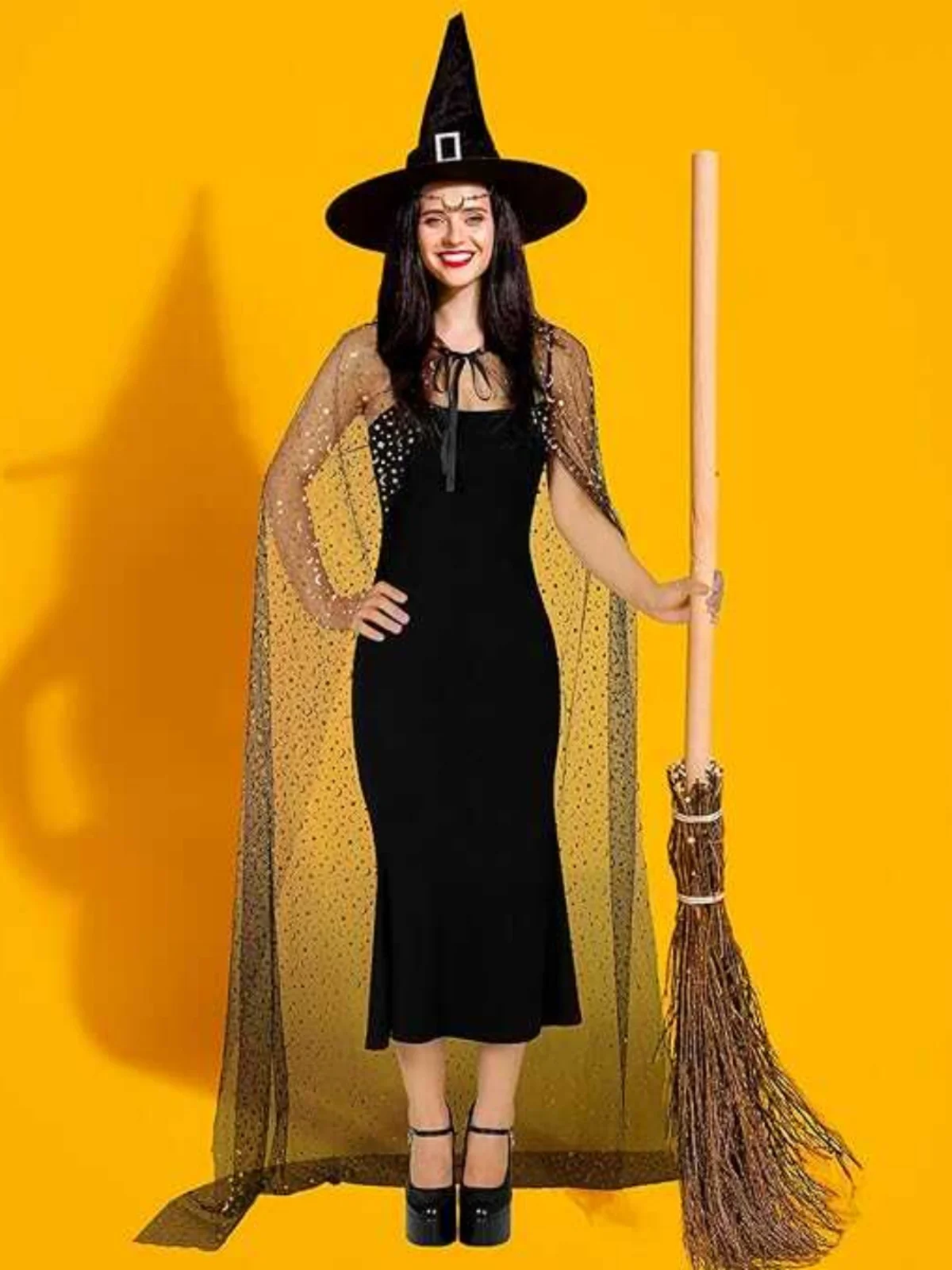 

Женский длинный однослойный плащ из золотистой сетки с узором звезд и лун, с капюшоном, накидка на плечи, модный универсальный дизайн, весна 2024