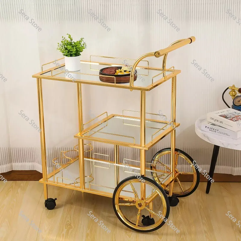 Light luxury dining car storage rack living room bedroom bathroom mobile trolley sofa living room bar tea cart