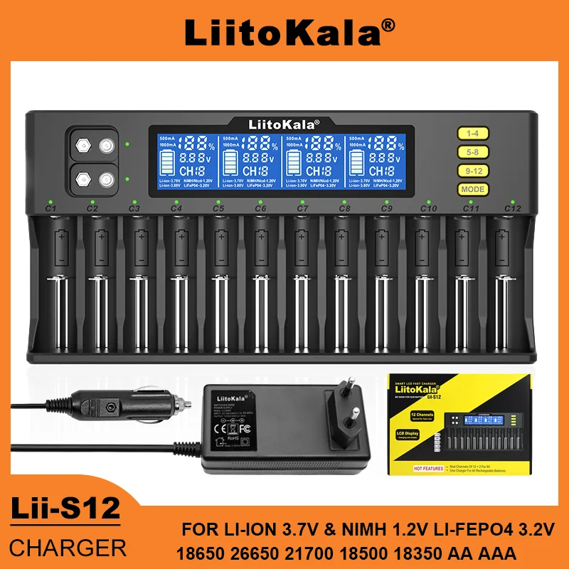 Imagem -02 - Carregador de Bateria Liitokala-lcd Bateria de Leão Lii-s12 12-slot 18650 26650 21700 14500 10440 16340 1.2v 3.7v 4.2v 20700