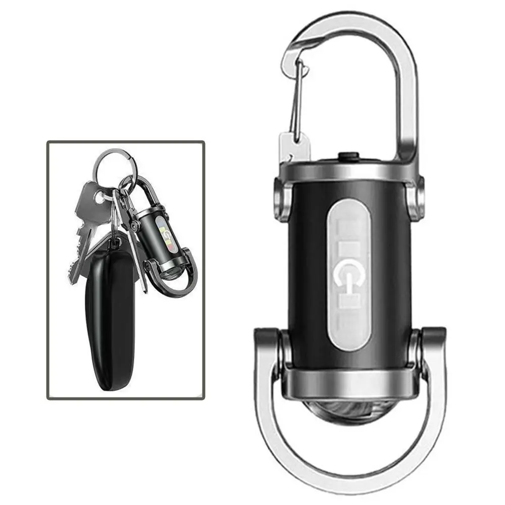 Waterproof Mini Keychain Flashlight High Bright Portable LED Torch Lamp with Hook Dual Light Source Warning Light Night Running