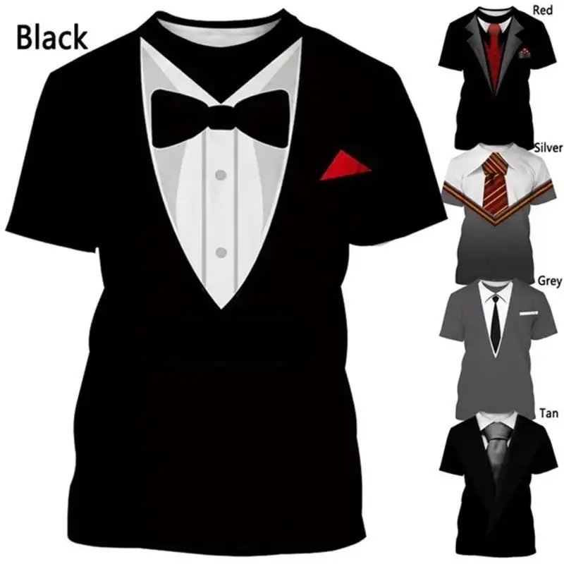 

Fake suit tie 3D printed T-shirt for summer men and gentlemen, humorous tailcoat, retro tie, suit print