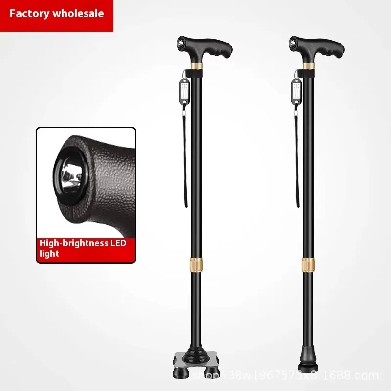 Elderly Walking Stick Dual-Purpose Crutches Retractable Adjustment One-Foot Fixed Comfortable Height Cane for Adjusted Walking